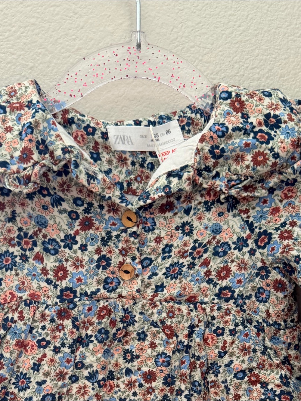 Zara Kids Floral Button-Up Dress - Blue & Brown & Cream